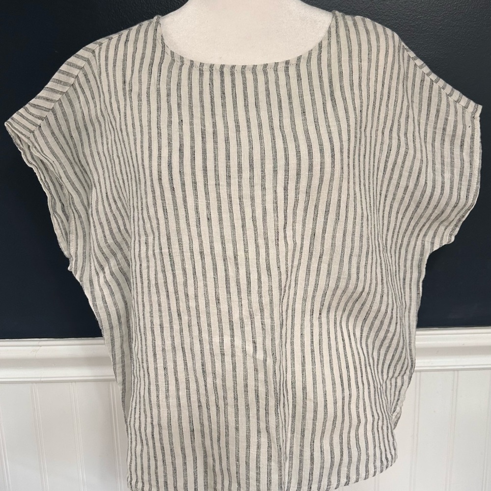 Tahari Black and White Striped Blouse